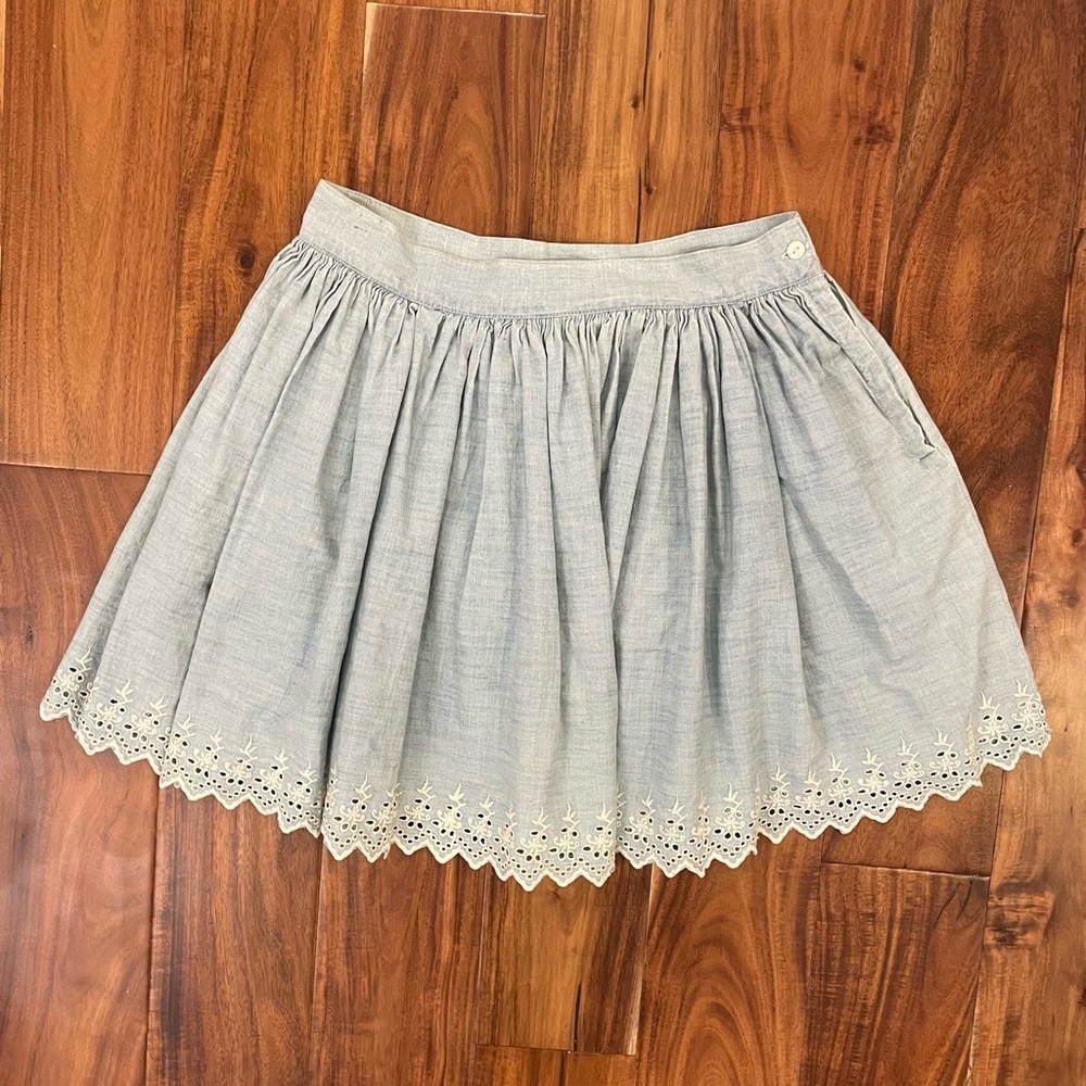 Denim & Supply Ralph Lauren Chambray Mini Skater Skirt Embroidered Blue NWT. - Picture 3 of 13